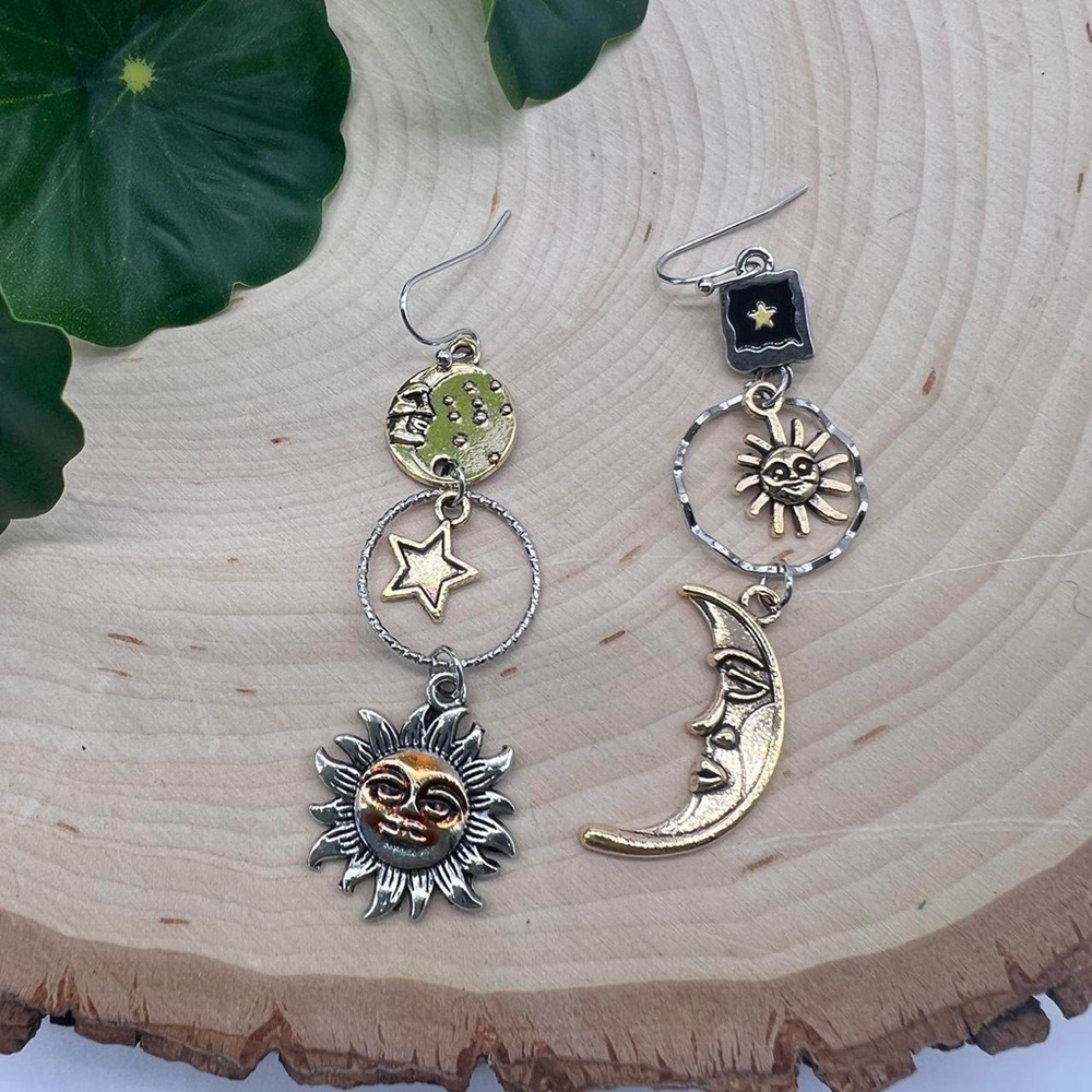 Vintage Multi-color Star Sun & Moon Dangle Earrings